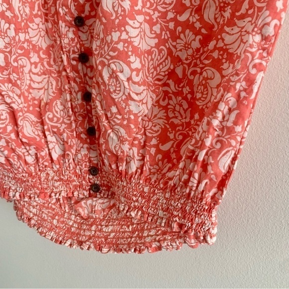 Y2K Cottage Core Boho Blouse Paisley Cotton Smocked Button Crop Top Peasant - Picture 6 of 13